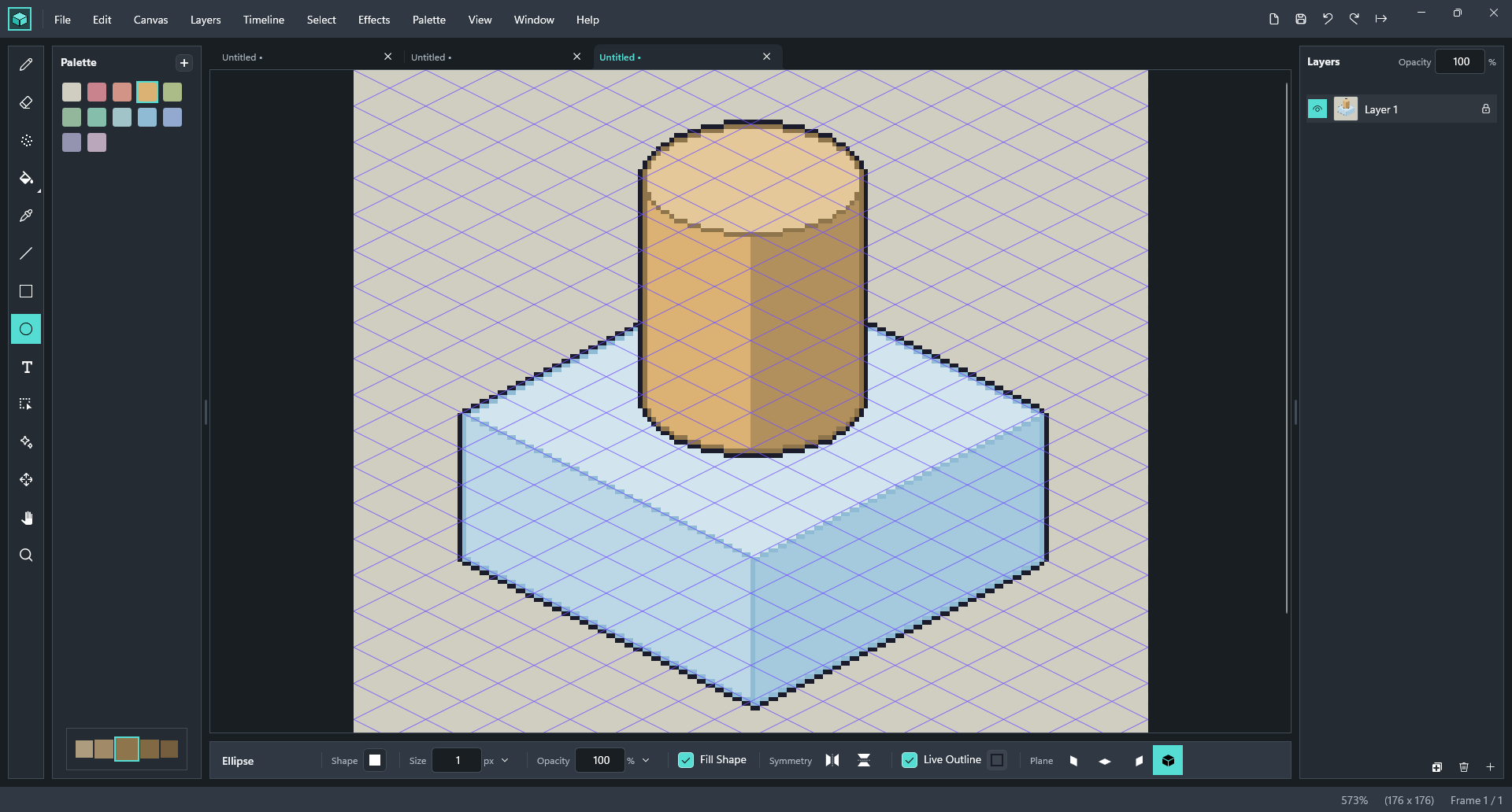 Dragging out a shaded isometric cube and cylinder in one stroke