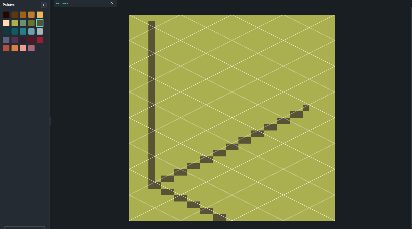 A vertical line and clean 2:1 isometric lines drawn with the Line tool on the iso grid
