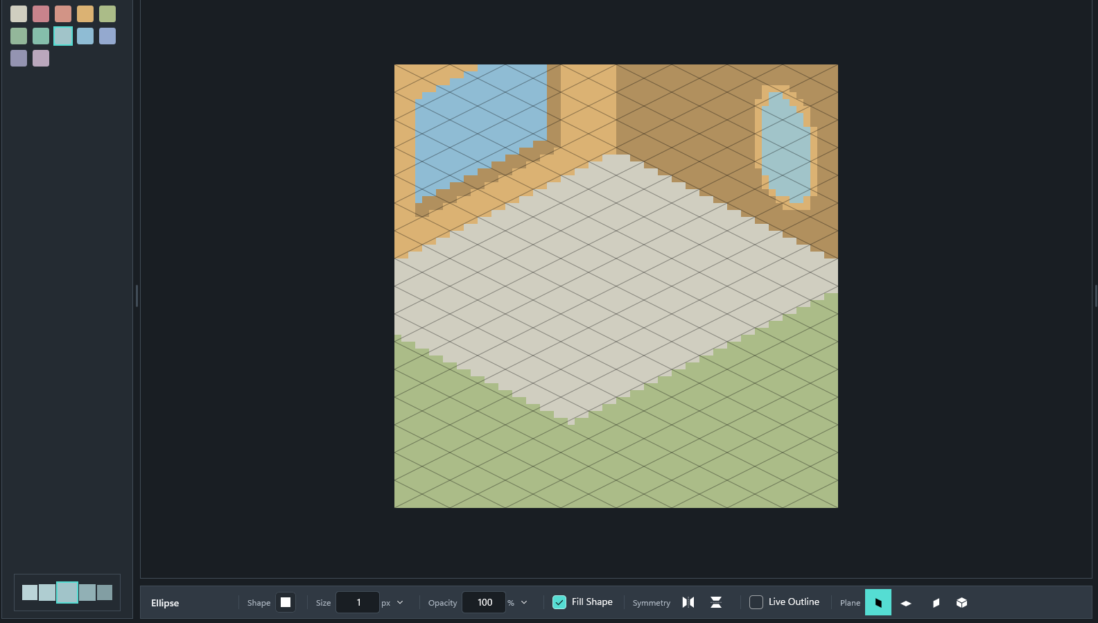A room drawn with the plane tools: a window on each wall and a tiled floor