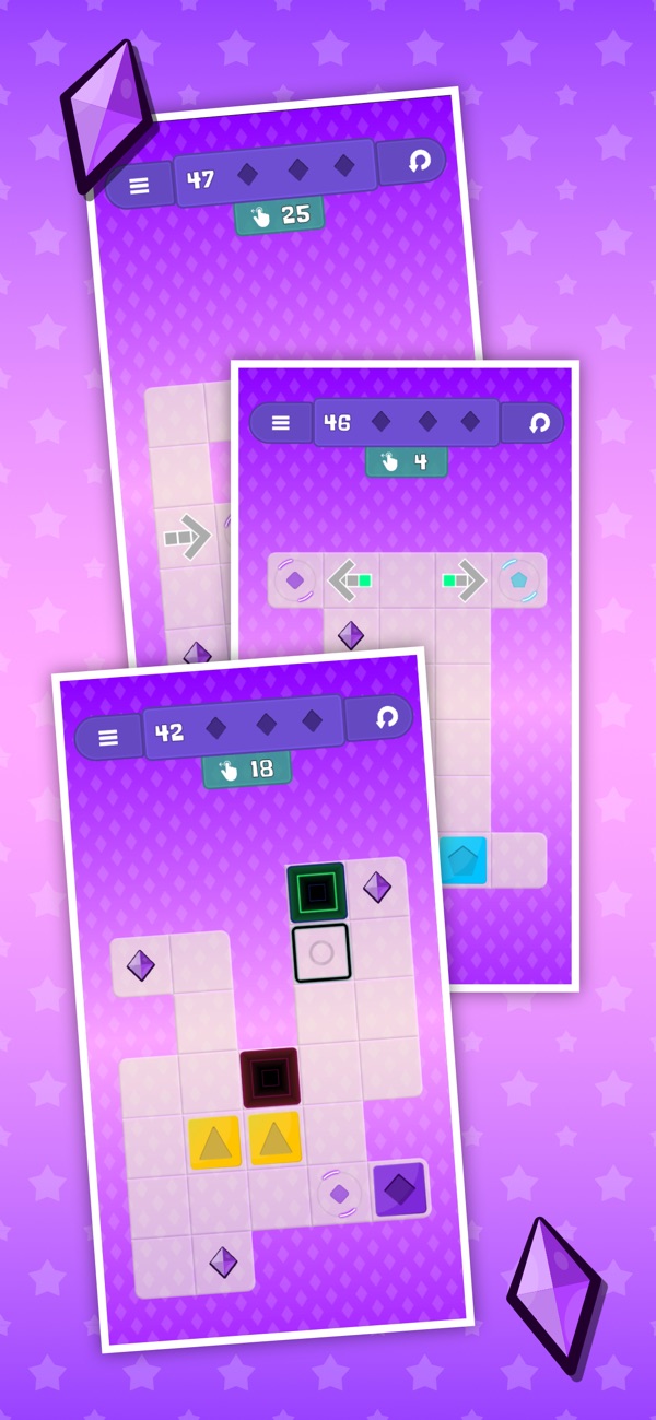 Later purple levels with gems, arrows and portals